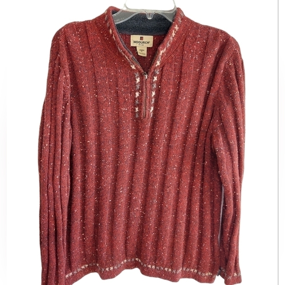 Woolrich Ruby Heather Tweed Wool Blend 1/4 Zip Ribbed Knit Sweater  X-Large XL - Picture 1 of 11